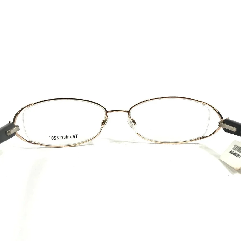 Titanium 220 Eyeglasses Frames T 220-05 COL 40 Black Gold Round 55-17-135